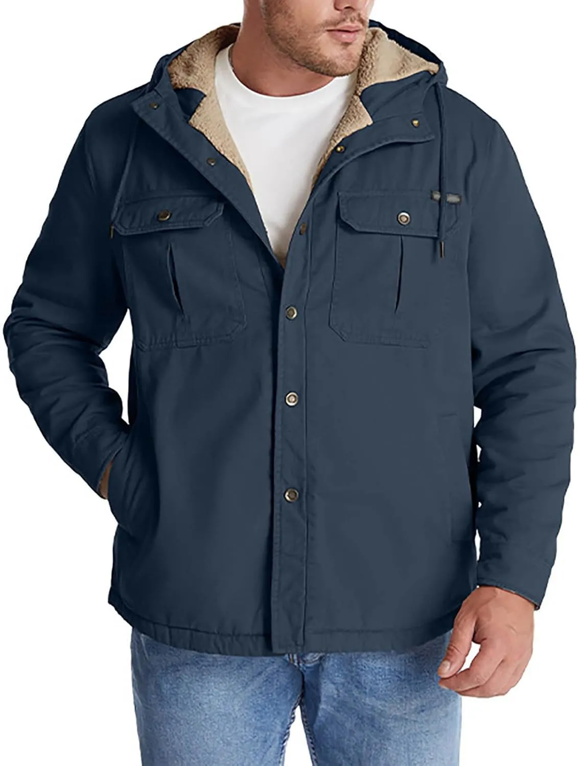 Men's Thicken Fleece Hoodies with Pockets Sherpa Lined Military Tactical Warm Winter Jacket Outdoor Utility Work Coat