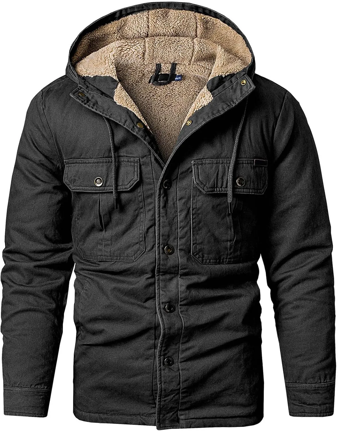 Men's Thicken Fleece Hoodies with Pockets Sherpa Lined Military Tactical Warm Winter Jacket Outdoor Utility Work Coat
