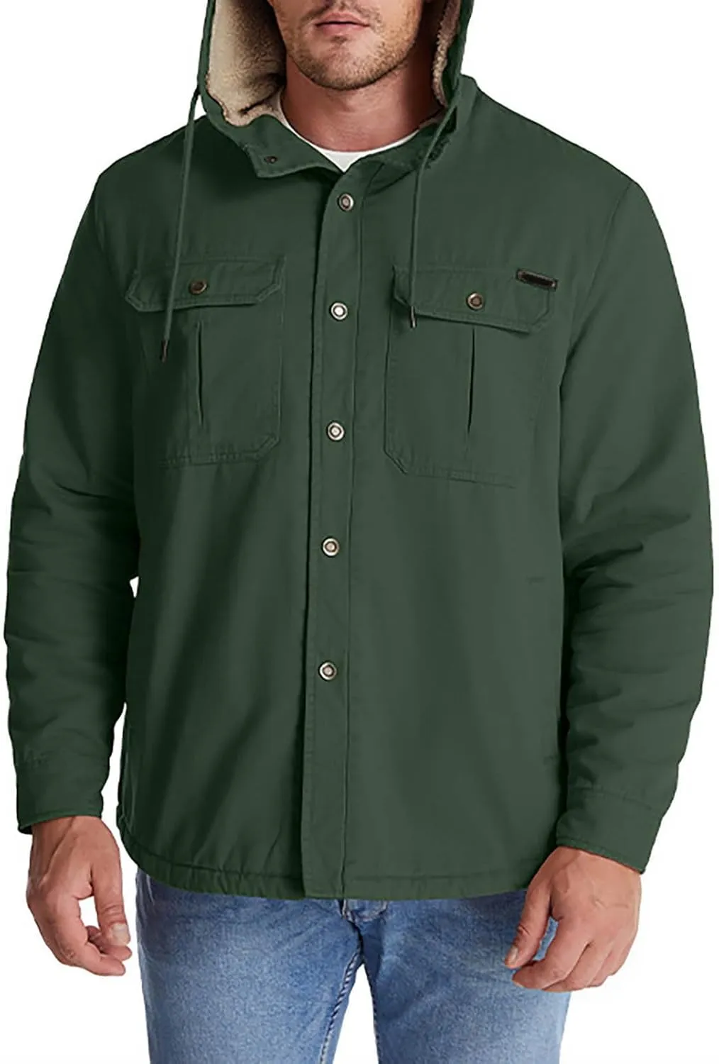 Men's Thicken Fleece Hoodies with Pockets Sherpa Lined Military Tactical Warm Winter Jacket Outdoor Utility Work Coat