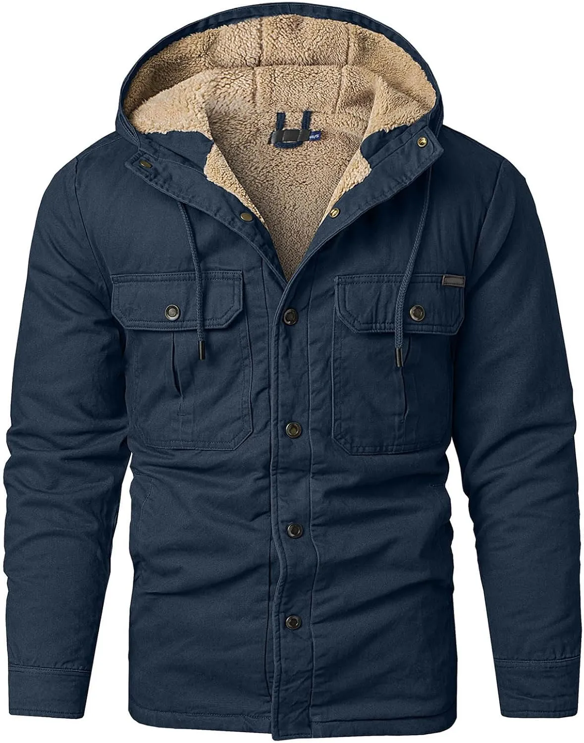Men's Thicken Fleece Hoodies with Pockets Sherpa Lined Military Tactical Warm Winter Jacket Outdoor Utility Work Coat