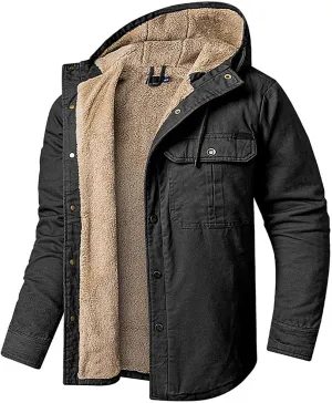 Men's Thicken Fleece Hoodies with Pockets Sherpa Lined Military Tactical Warm Winter Jacket Outdoor Utility Work Coat