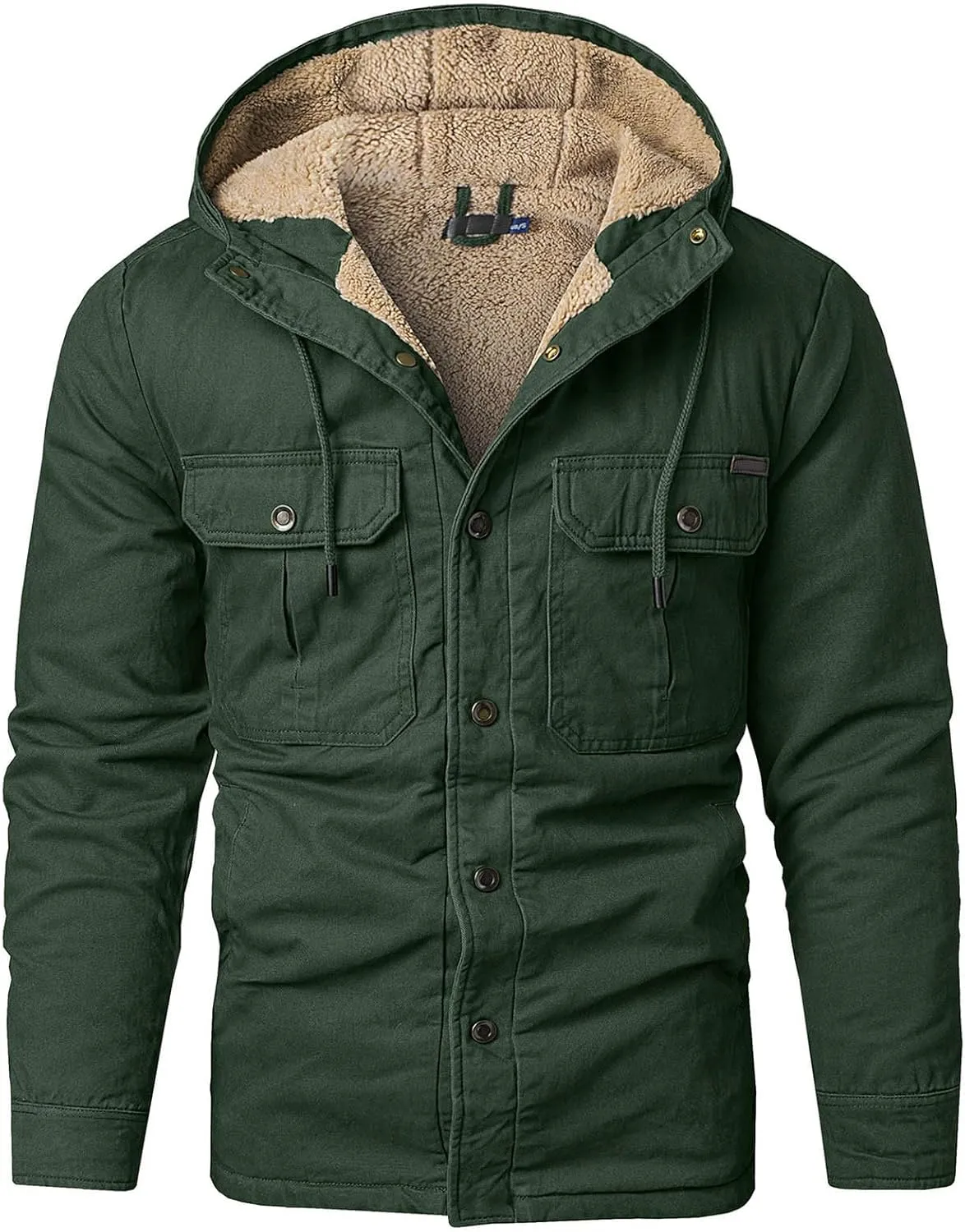 Men's Thicken Fleece Hoodies with Pockets Sherpa Lined Military Tactical Warm Winter Jacket Outdoor Utility Work Coat