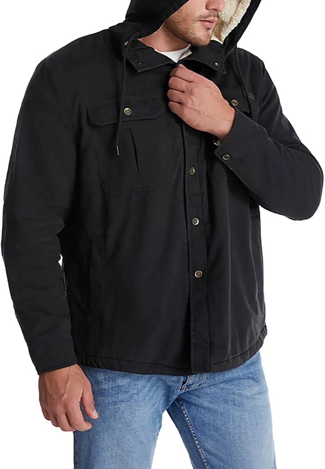 Men's Thicken Fleece Hoodies with Pockets Sherpa Lined Military Tactical Warm Winter Jacket Outdoor Utility Work Coat