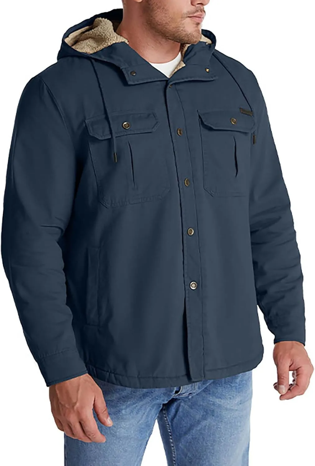 Men's Thicken Fleece Hoodies with Pockets Sherpa Lined Military Tactical Warm Winter Jacket Outdoor Utility Work Coat