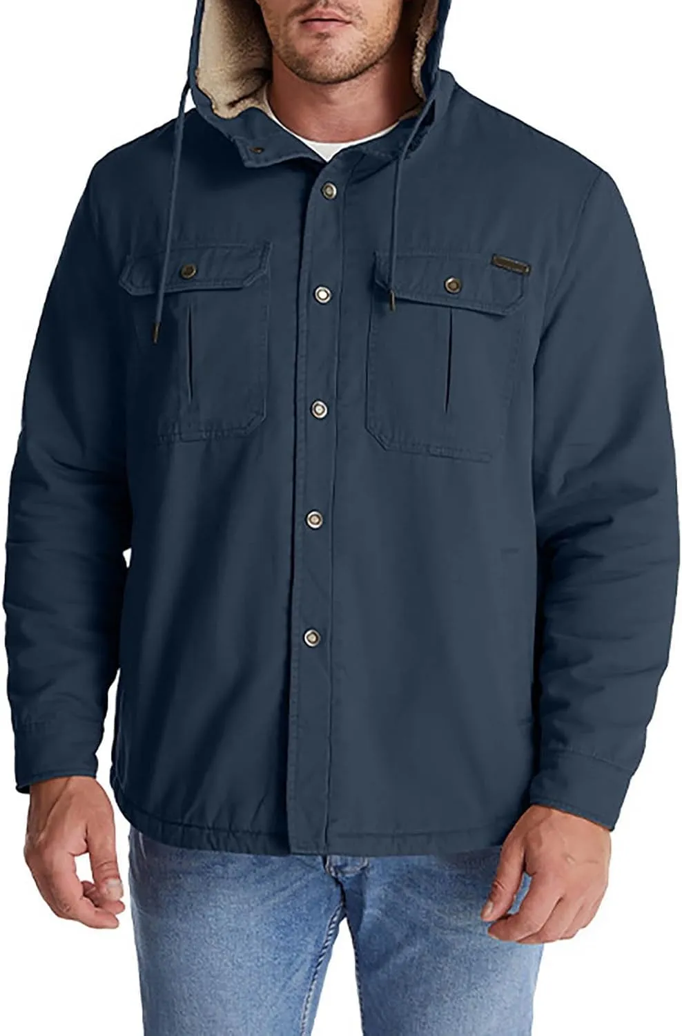 Men's Thicken Fleece Hoodies with Pockets Sherpa Lined Military Tactical Warm Winter Jacket Outdoor Utility Work Coat