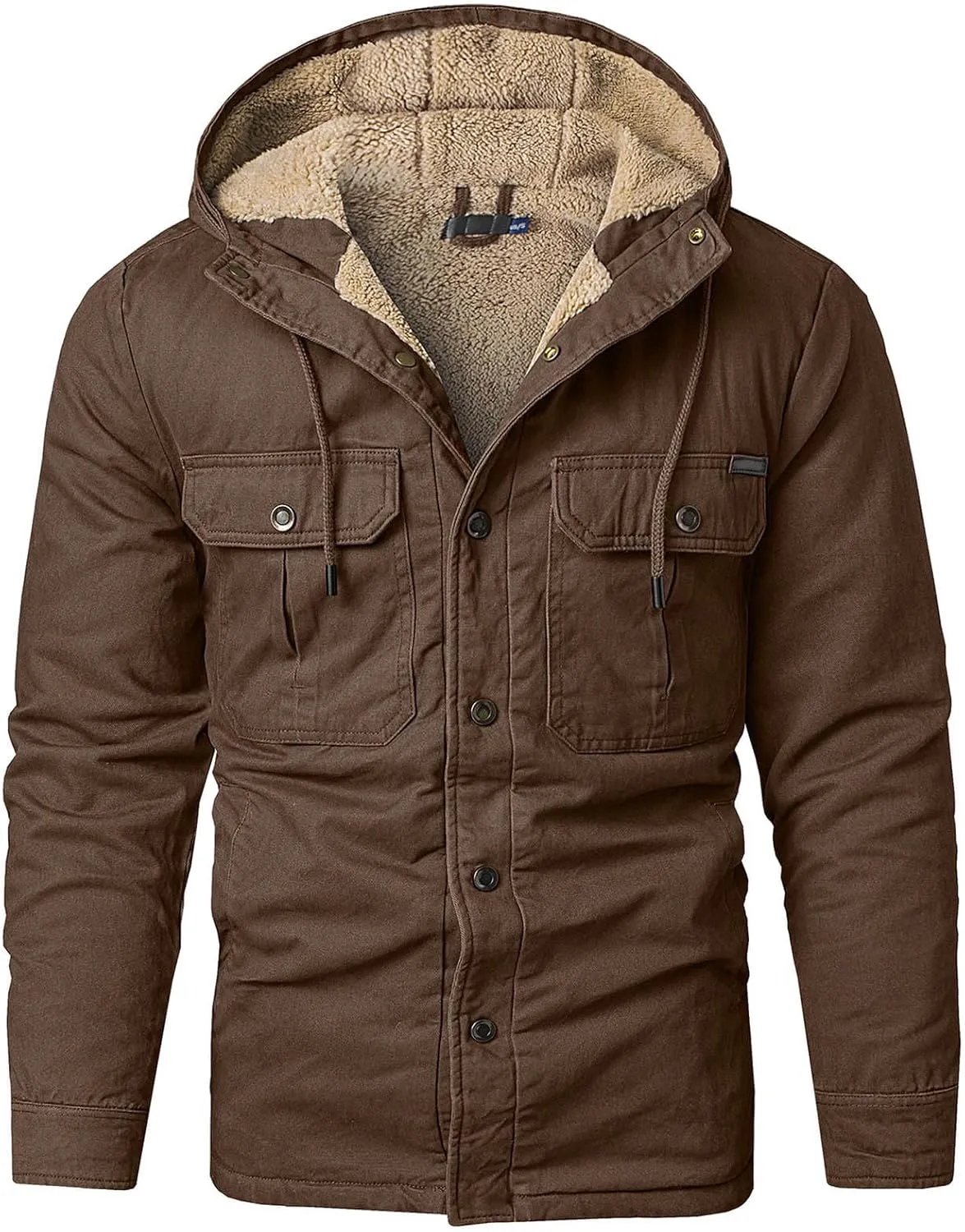 Men's Thicken Fleece Hoodies with Pockets Sherpa Lined Military Tactical Warm Winter Jacket Outdoor Utility Work Coat