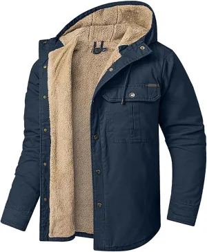 Men's Thicken Fleece Hoodies with Pockets Sherpa Lined Military Tactical Warm Winter Jacket Outdoor Utility Work Coat
