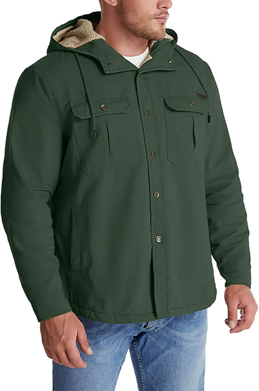 Men's Thicken Fleece Hoodies with Pockets Sherpa Lined Military Tactical Warm Winter Jacket Outdoor Utility Work Coat
