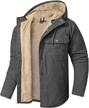 Men's Thicken Fleece Hoodies with Pockets Sherpa Lined Military Tactical Warm Winter Jacket Outdoor Utility Work Coat