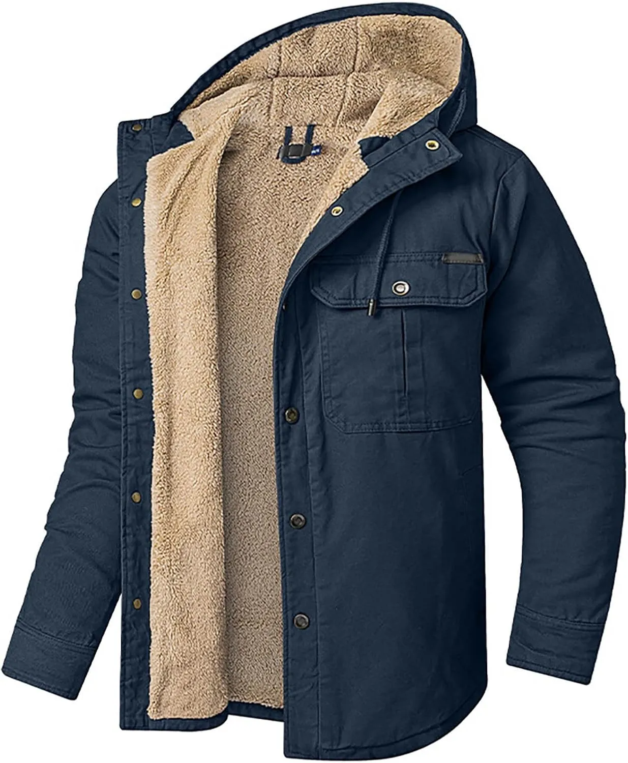 Men's Thicken Fleece Hoodies with Pockets Sherpa Lined Military Tactical Warm Winter Jacket Outdoor Utility Work Coat