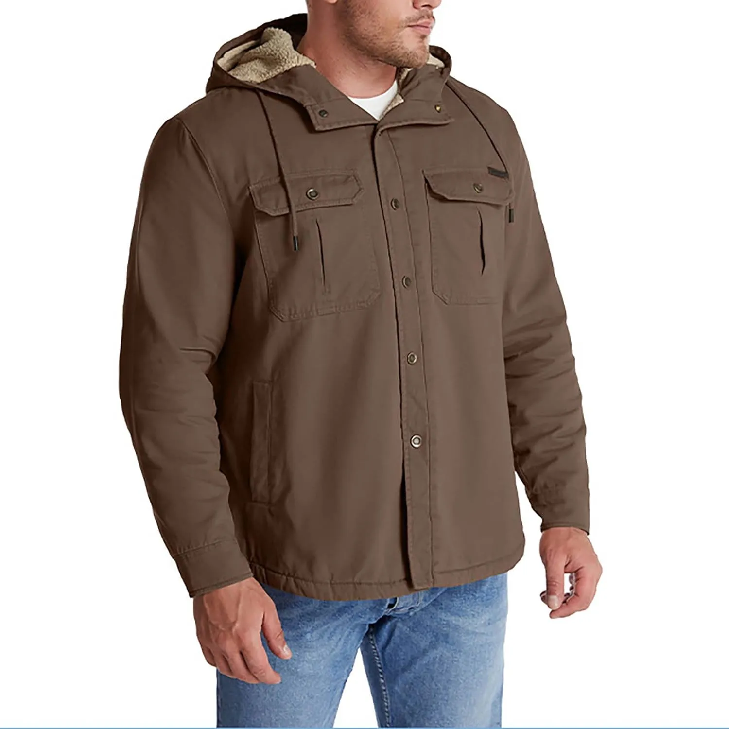 Men's Thicken Fleece Hoodies with Pockets Sherpa Lined Military Tactical Warm Winter Jacket Outdoor Utility Work Coat