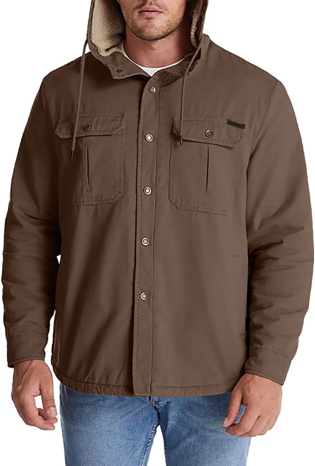 Men's Thicken Fleece Hoodies with Pockets Sherpa Lined Military Tactical Warm Winter Jacket Outdoor Utility Work Coat