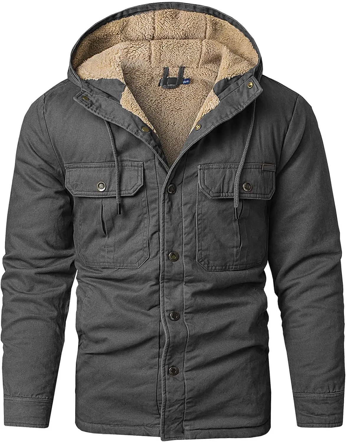 Men's Thicken Fleece Hoodies with Pockets Sherpa Lined Military Tactical Warm Winter Jacket Outdoor Utility Work Coat