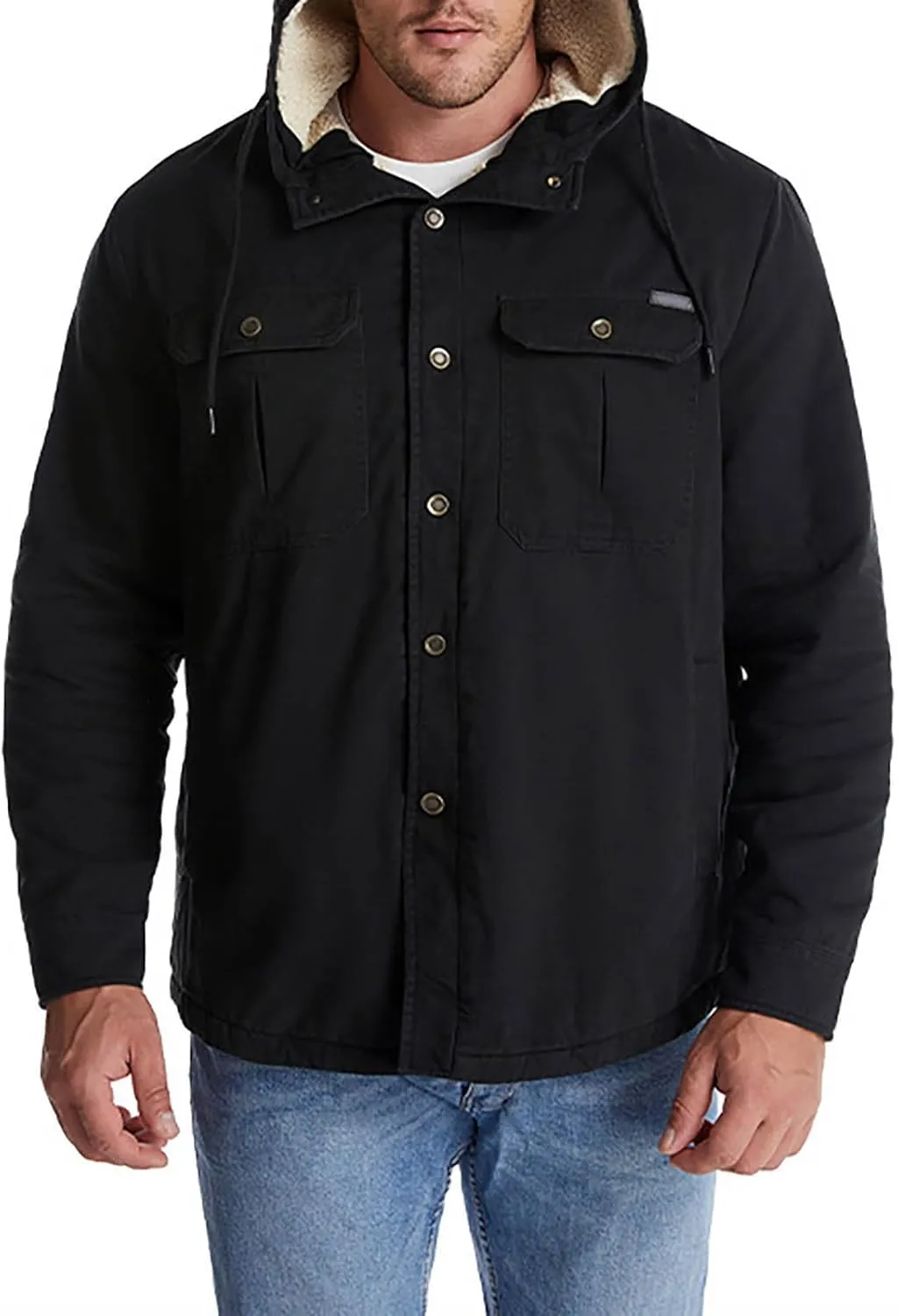 Men's Thicken Fleece Hoodies with Pockets Sherpa Lined Military Tactical Warm Winter Jacket Outdoor Utility Work Coat