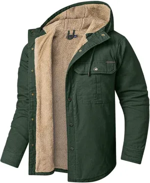 Men's Thicken Fleece Hoodies with Pockets Sherpa Lined Military Tactical Warm Winter Jacket Outdoor Utility Work Coat