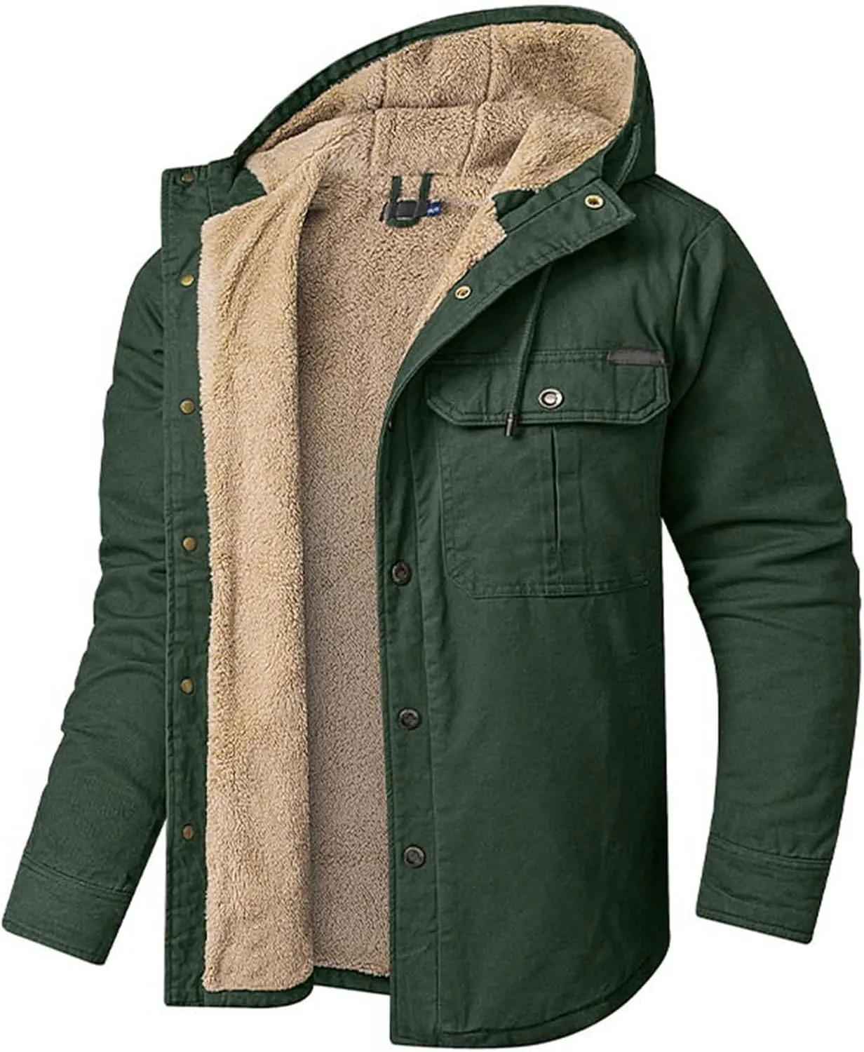 Men's Thicken Fleece Hoodies with Pockets Sherpa Lined Military Tactical Warm Winter Jacket Outdoor Utility Work Coat