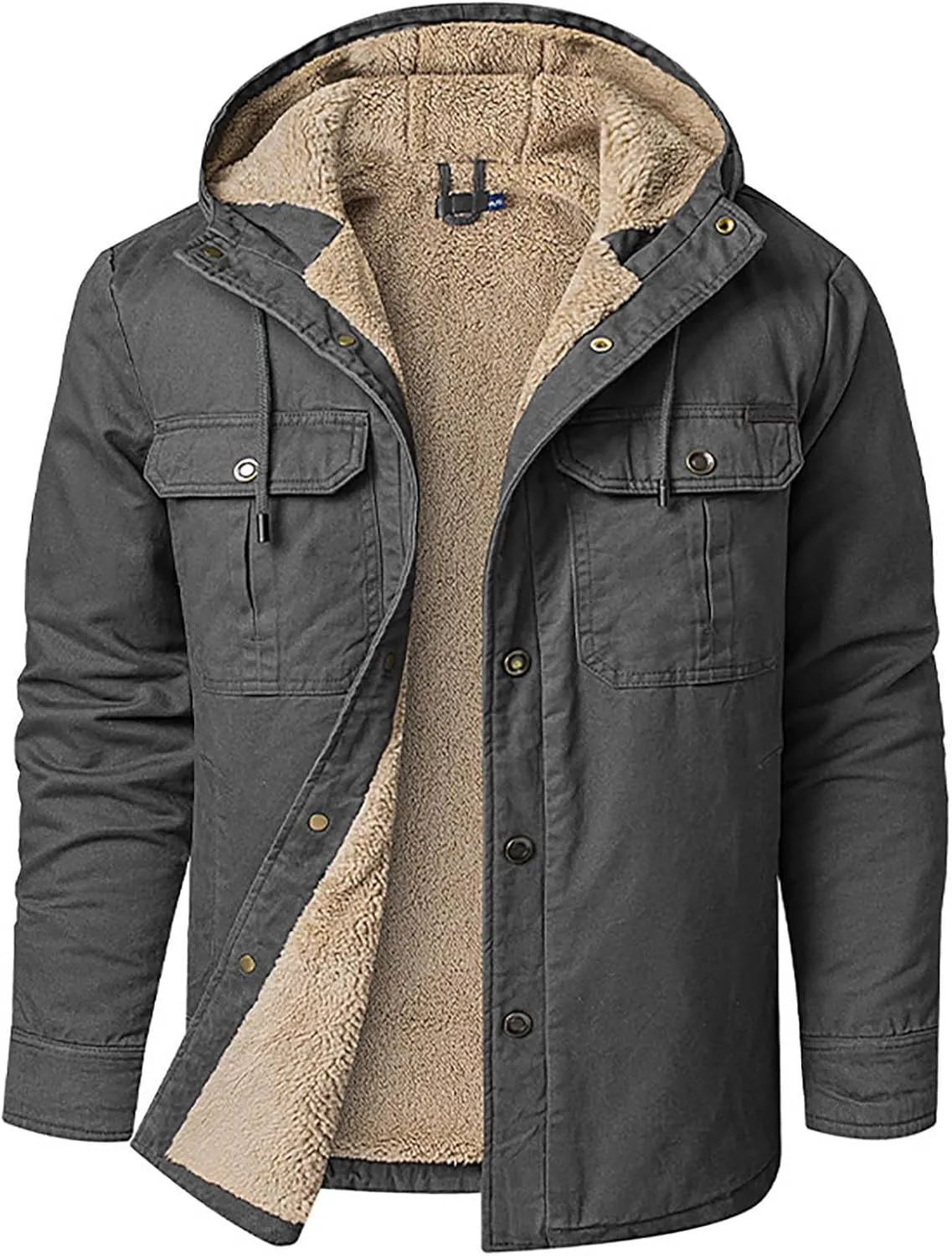 Men's Thicken Fleece Hoodies with Pockets Sherpa Lined Military Tactical Warm Winter Jacket Outdoor Utility Work Coat