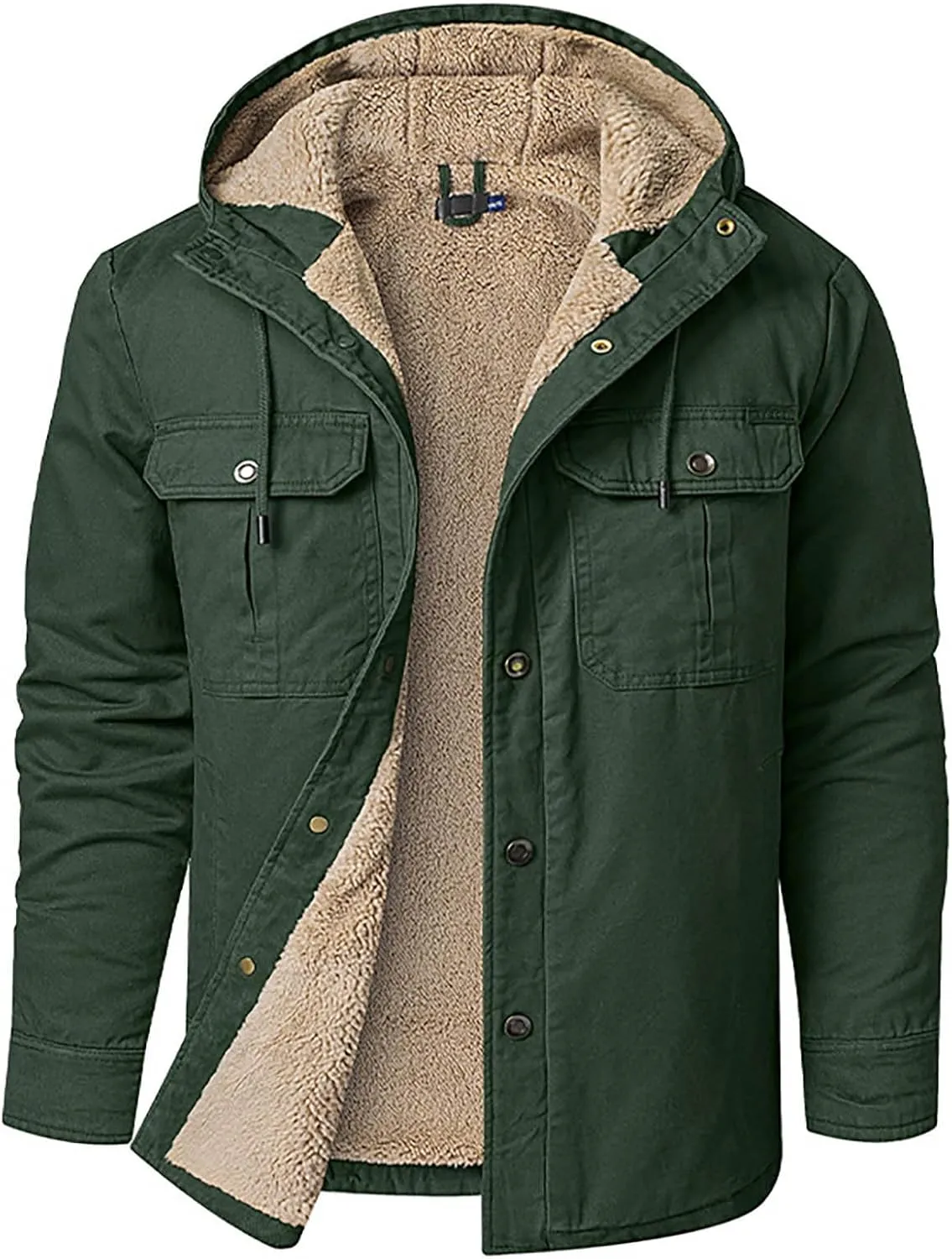 Men's Thicken Fleece Hoodies with Pockets Sherpa Lined Military Tactical Warm Winter Jacket Outdoor Utility Work Coat