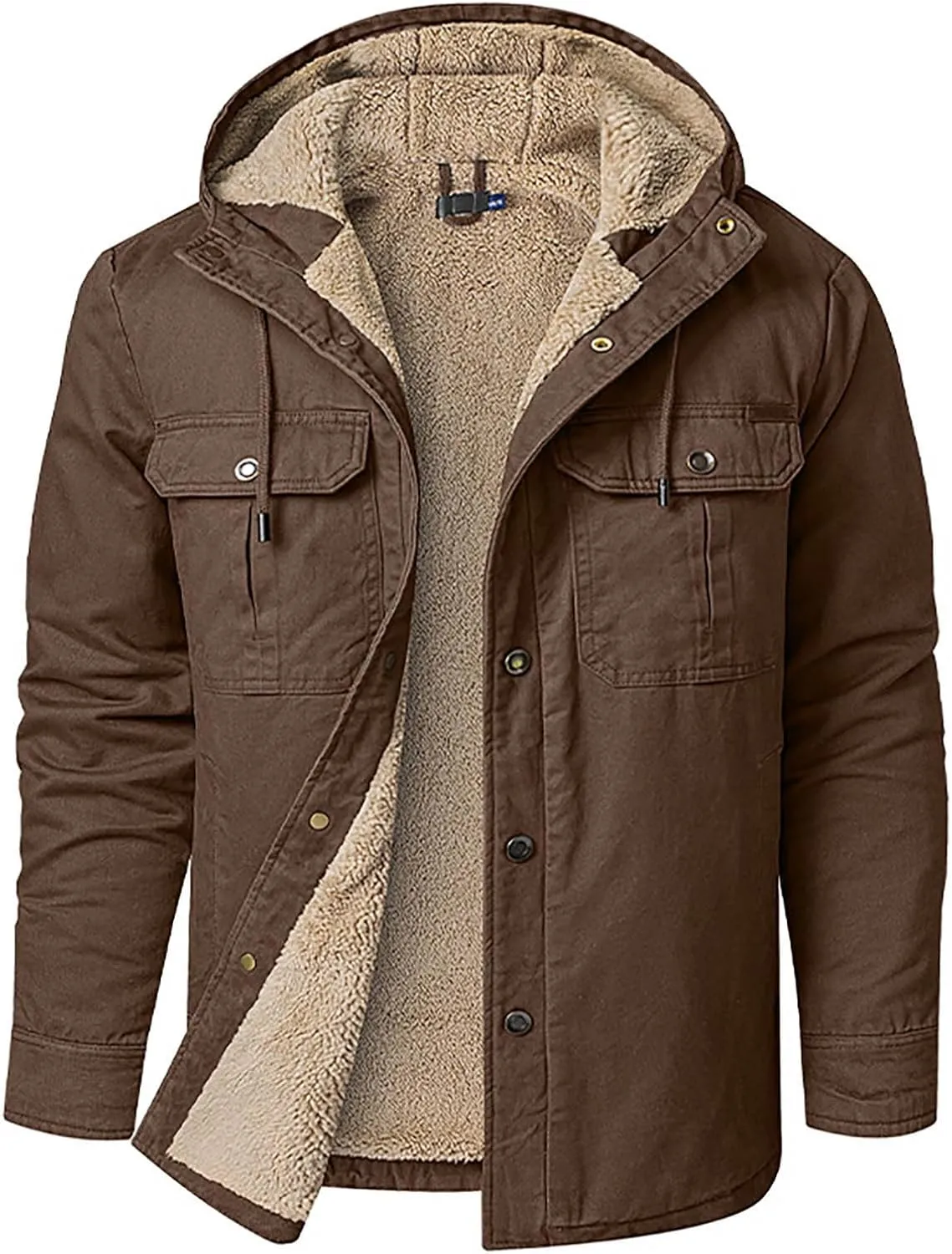 Men's Thicken Fleece Hoodies with Pockets Sherpa Lined Military Tactical Warm Winter Jacket Outdoor Utility Work Coat