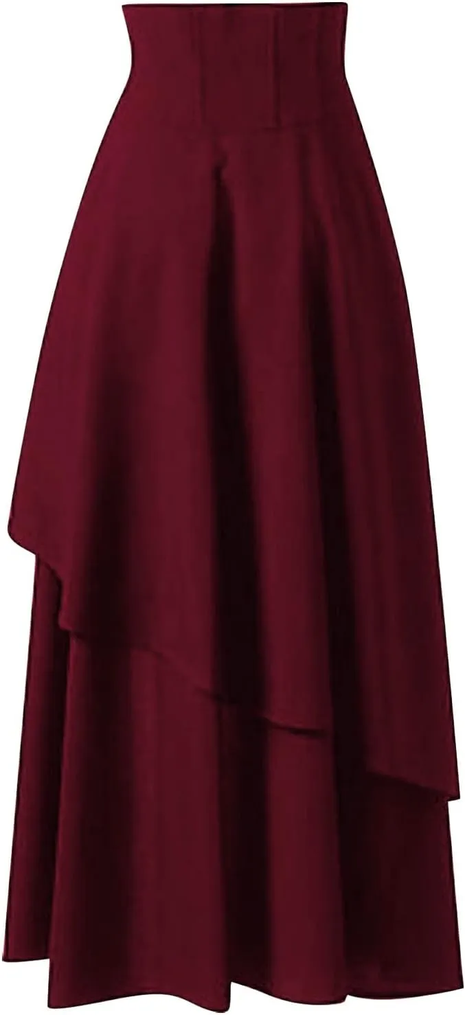 Midi Skirts for Women High Waist Lace Up Vintage Style Loose Hem Tummy Control Lolita Skirt Ladies Trendy Clothes