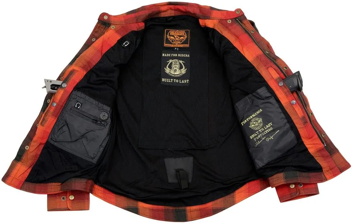 Milwaukee Leather Men's Plaid Flannel Biker Shirt Shirts w/CE Armor - Reinforced w/Aramid Fibers - XX-Large