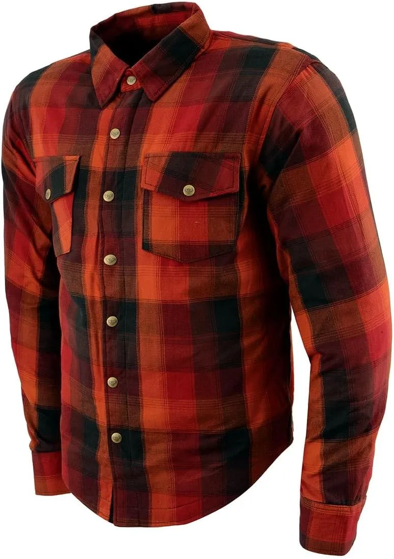 Milwaukee Leather Men's Plaid Flannel Biker Shirt Shirts w/CE Armor - Reinforced w/Aramid Fibers - XX-Large
