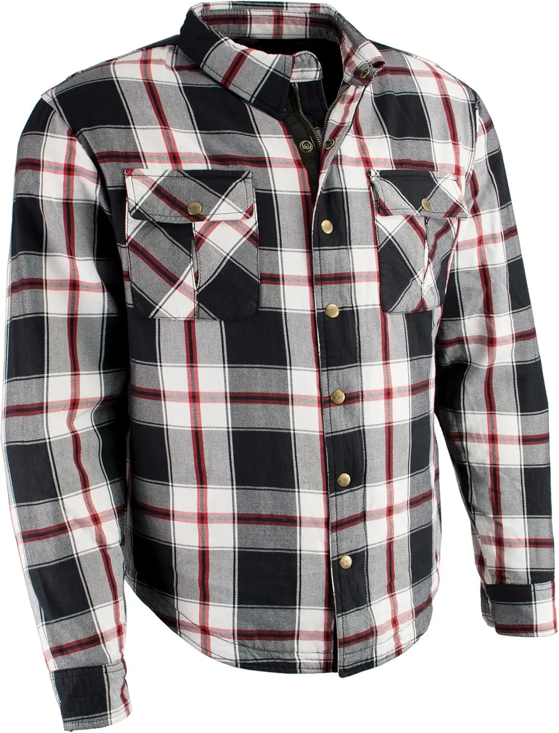Milwaukee Leather Men's Plaid Flannel Biker Shirt with CE Approved Armor - Reinforced w/Aramid Fibers MPM1625
