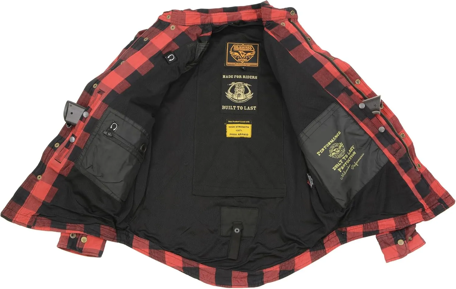 Milwaukee Leather Men's Plaid Flannel Biker Shirt with CE Approved Armor - Reinforced w/Protective Fibers