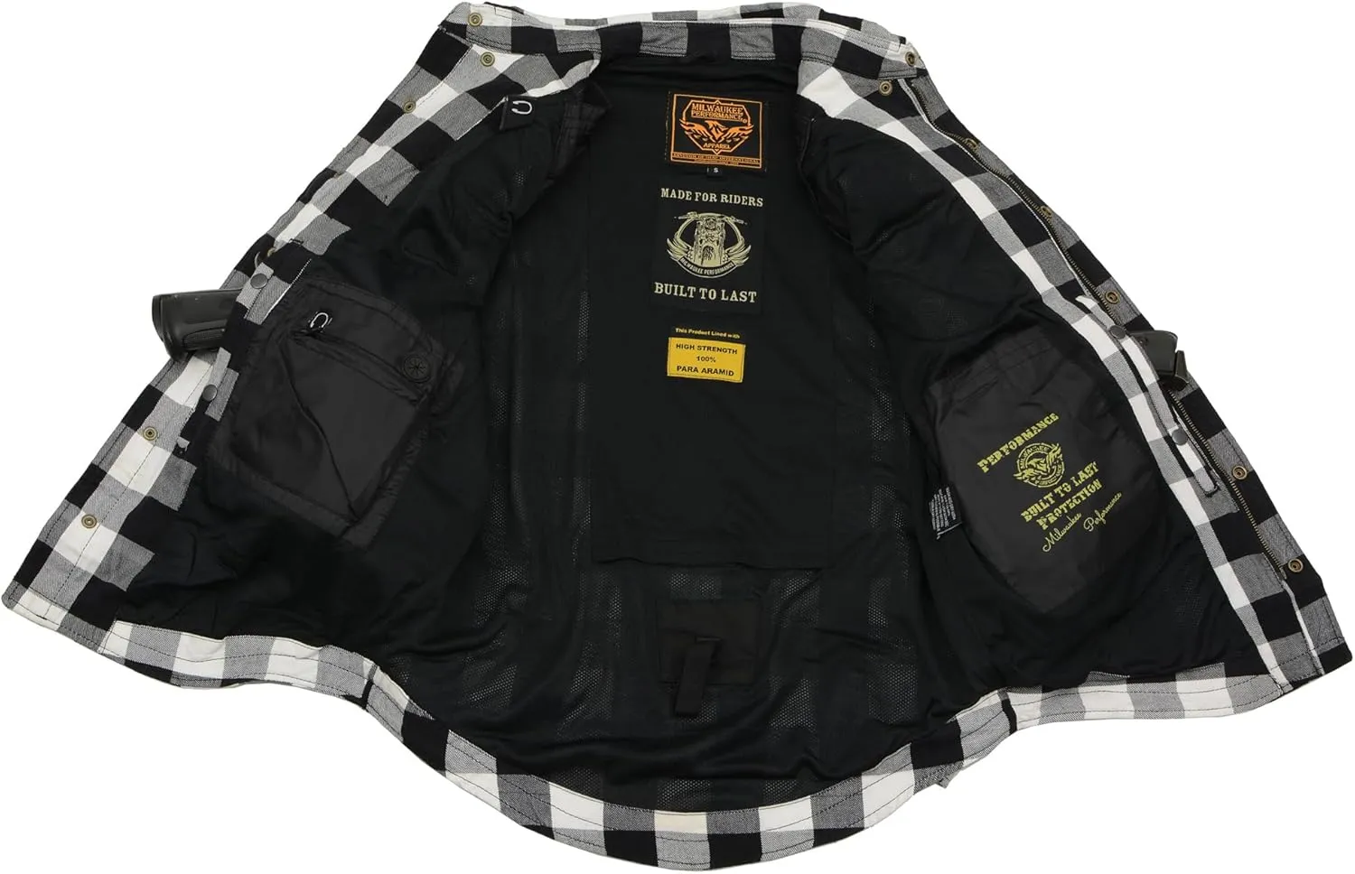 Milwaukee Leather Men's Plaid Flannel Biker Shirt with CE Approved Armor - Reinforced w/Protective Fibers