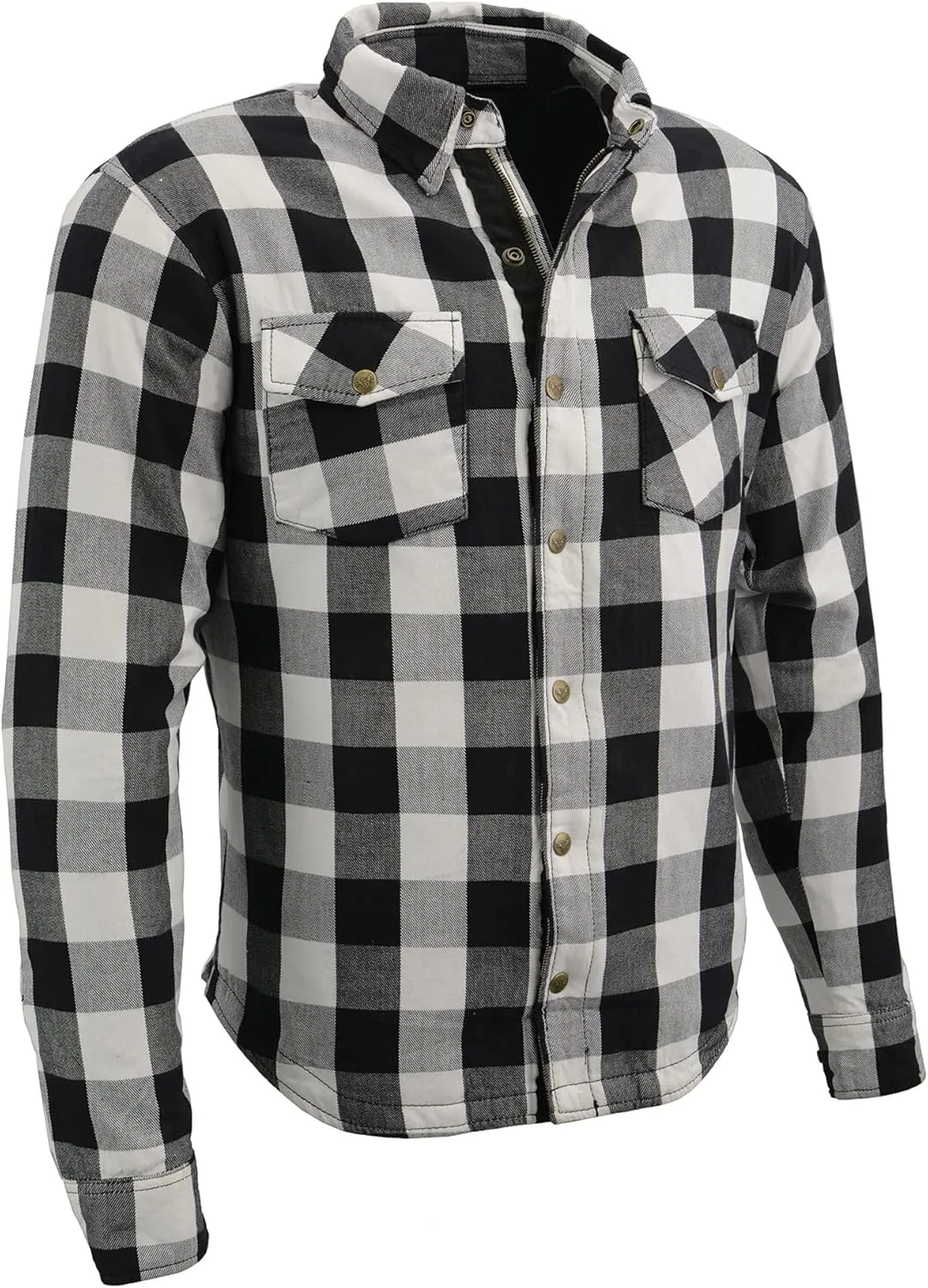 Milwaukee Leather Men's Plaid Flannel Biker Shirt with CE Approved Armor - Reinforced w/Protective Fibers