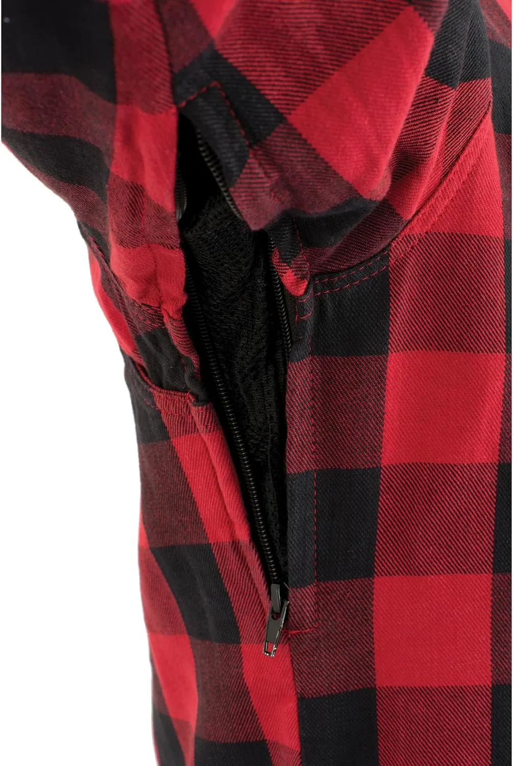 Milwaukee Leather Men's Plaid Flannel Biker Shirt with CE Approved Armor - Reinforced w/Protective Fibers