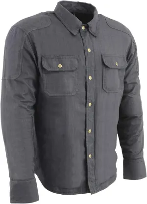Milwaukee Leather MPM1622 Men's Black Waxy Denim Flannel Biker Shirt with CE Approved Armor - Reinforced w/Aramid Fibers