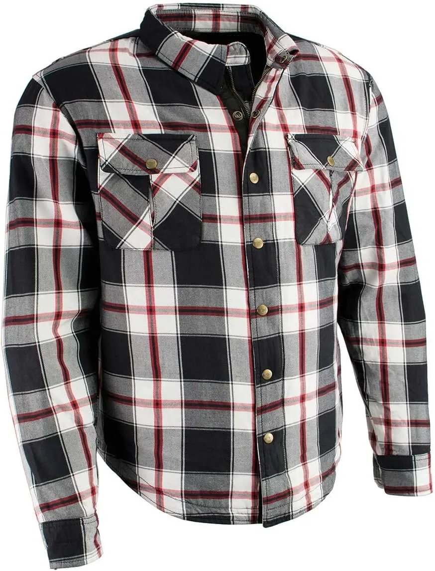 Milwaukee Leather MPM1625 Men's Plaid Flannel Biker Shirt with CE Approved Armor - Reinforced w/Aramid Fibers - X-Large Multi