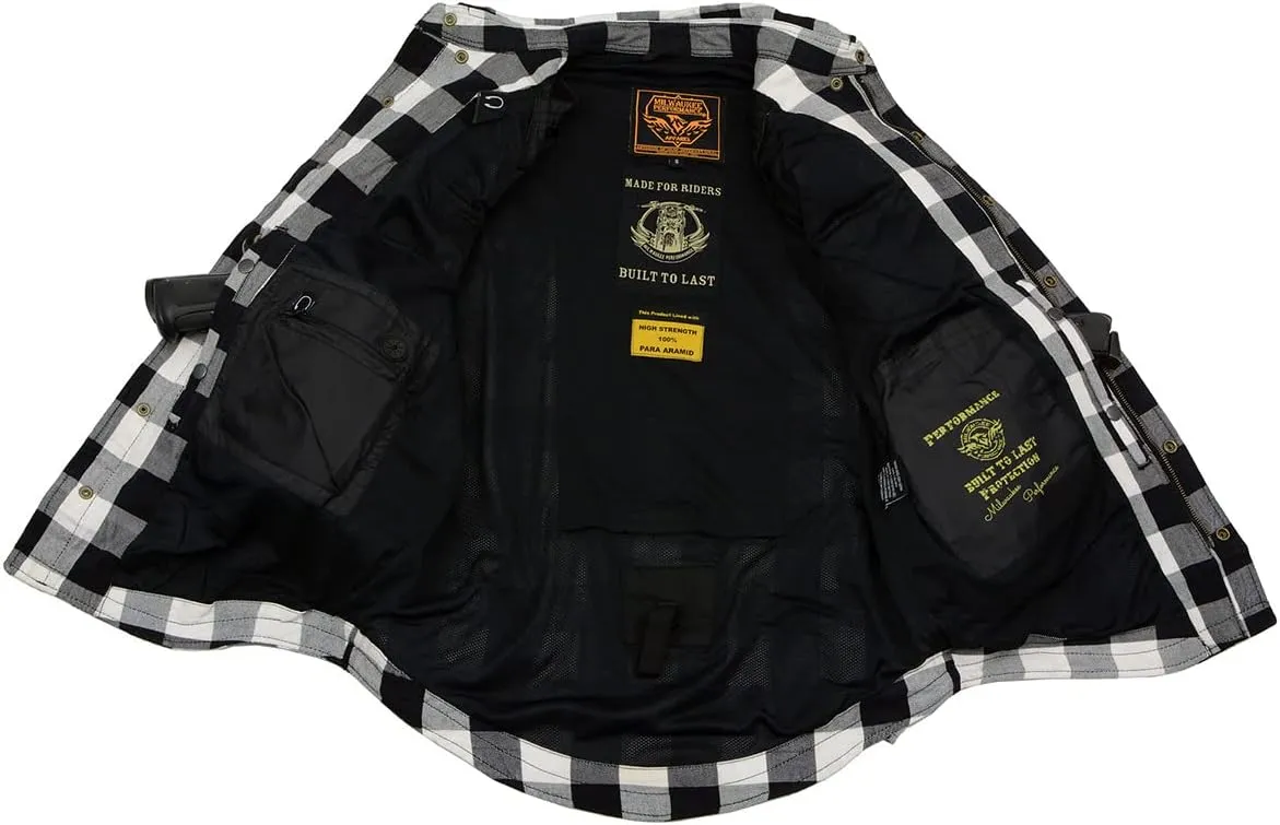 Milwaukee Leather MPM1633 Men's Plaid Flannel Biker Shirt with CE Approved Armor - Reinforced w/Aramid Fiber - Large Multi