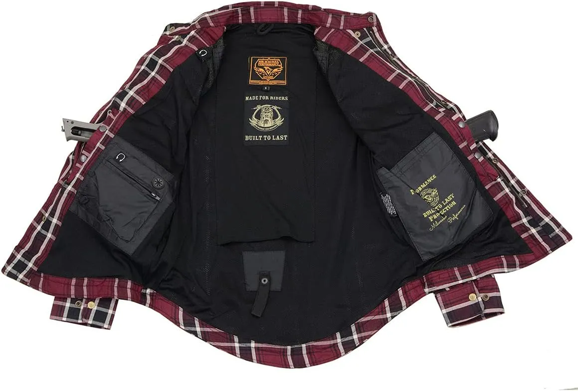 Milwaukee Leather MPM1640 Men's Plaid Flannel Biker Shirt with CE Approved Armor - Reinforced w/Aramid Fiber