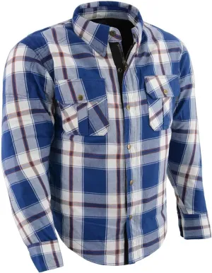 Milwaukee Leather MPM1645 Men's Plaid Flannel Biker Shirt with CE Approved Armor - Reinforced w/Aramid Fiber - 2X-Large Blue