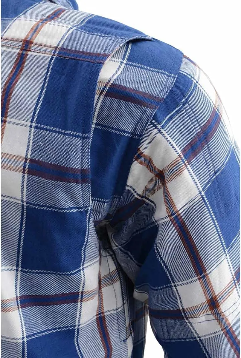 Milwaukee Leather MPM1645 Men's Plaid Flannel Biker Shirt with CE Approved Armor - Reinforced w/Aramid Fiber - 2X-Large Blue