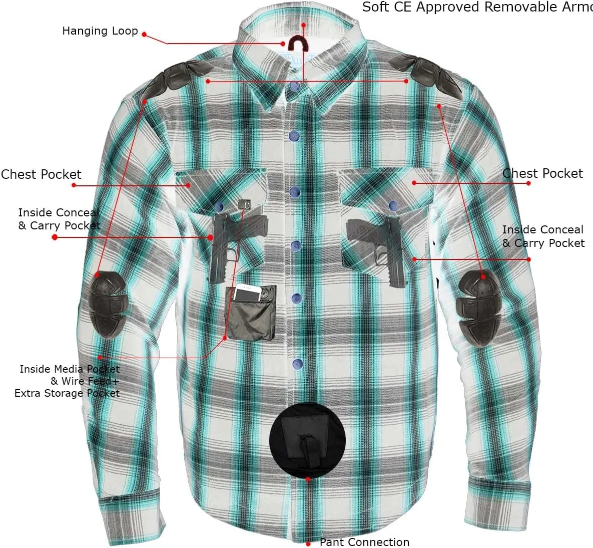 Milwaukee Leather MPM1645 Men's Plaid Flannel Biker Shirt with CE Approved Armor - Reinforced w/Aramid Fiber - 2X-Large Blue