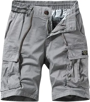 Muscularfit 5 Inch Inseam Shorts Men 2023 Drawstring Elastic Waist Multi Pockets Cargo Shorts Outdoor Utility Tooling Shorts
