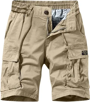Muscularfit 5 Inch Inseam Shorts Men 2023 Drawstring Elastic Waist Multi Pockets Cargo Shorts Outdoor Utility Tooling Shorts