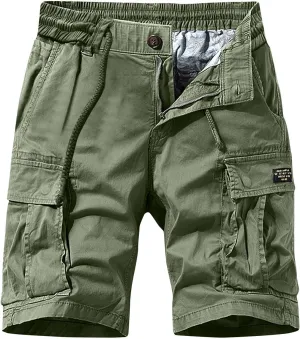 Muscularfit 5 Inch Inseam Shorts Men 2023 Drawstring Elastic Waist Multi Pockets Cargo Shorts Outdoor Utility Tooling Shorts