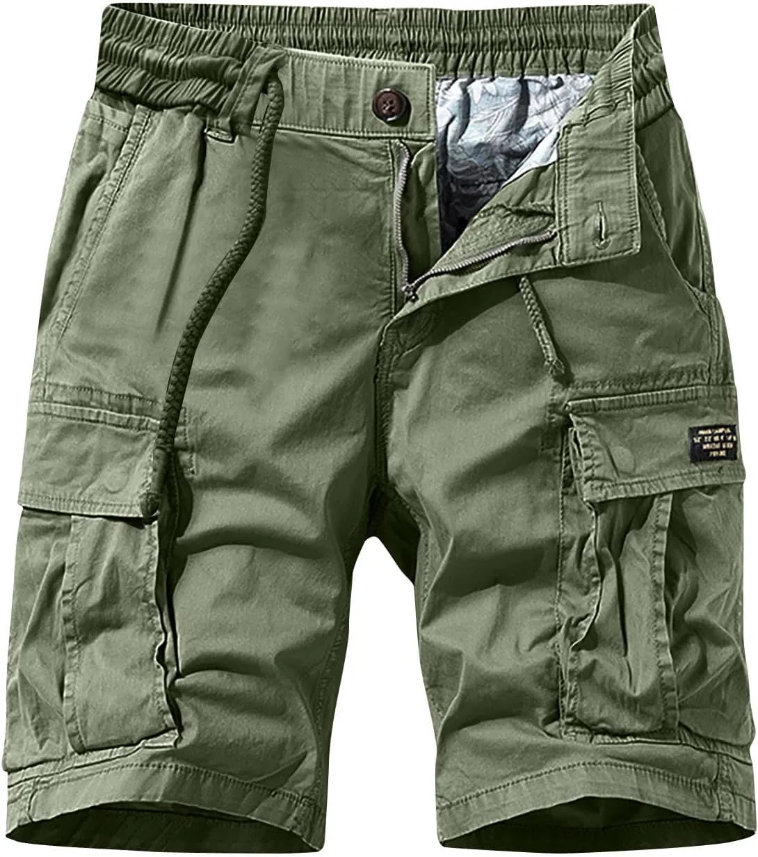 Muscularfit 5 Inch Inseam Shorts Men 2023 Drawstring Elastic Waist Multi Pockets Cargo Shorts Outdoor Utility Tooling Shorts