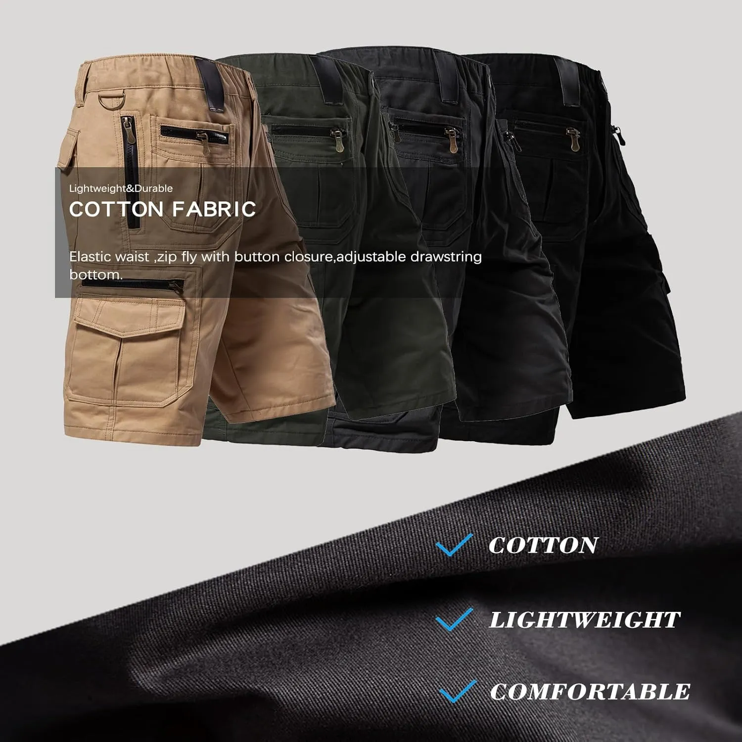 Mylldey Mens Cargo Shorts 12 Pockets Hiking Shorts Regular Fit Men Elastic Waist Cotton Cargo Shorts