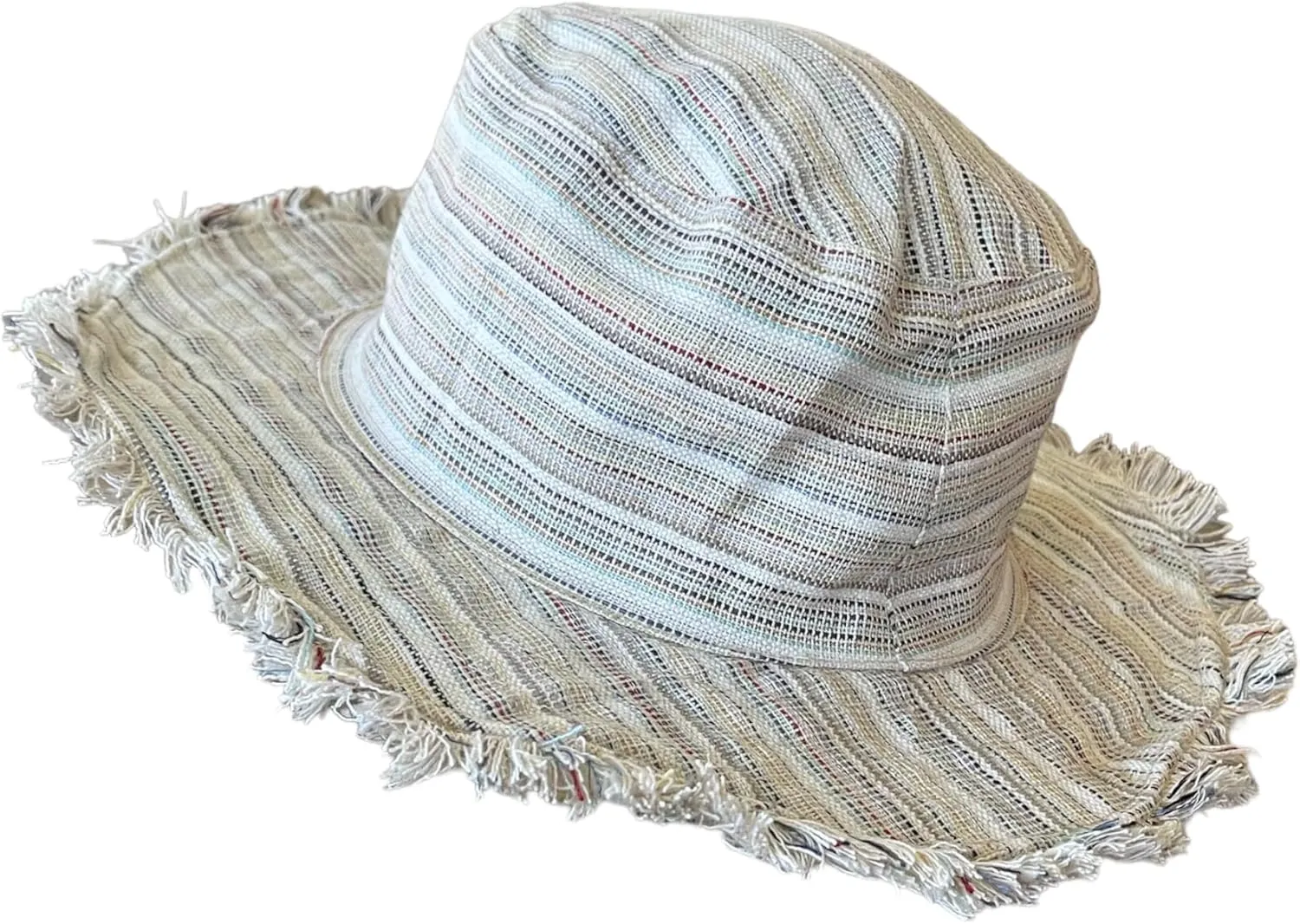 Neutral Stripe Hemp Linen Sun Hat – Handmade Eco-Friendly Wide Brim Hat for Men & Women – Lightweight, Breathable Summer Hat for Beach, Travel, Garden & Outdoor Sun Protection