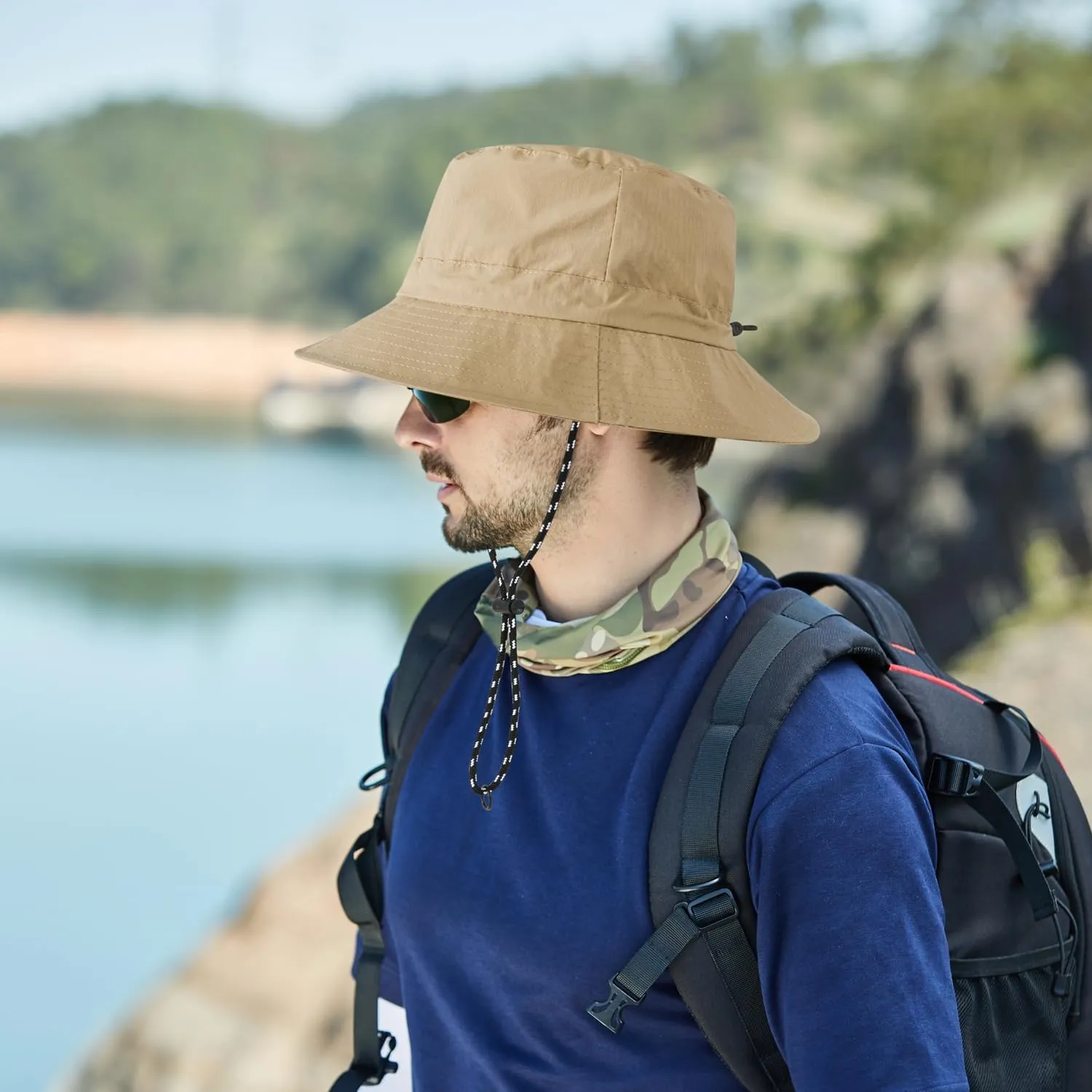Outdoor Sun Hat Bucket Hats for Men, Summer Man Foldable Sun Protection Wide Brim Sun Hats Beach Hat UPF 50 