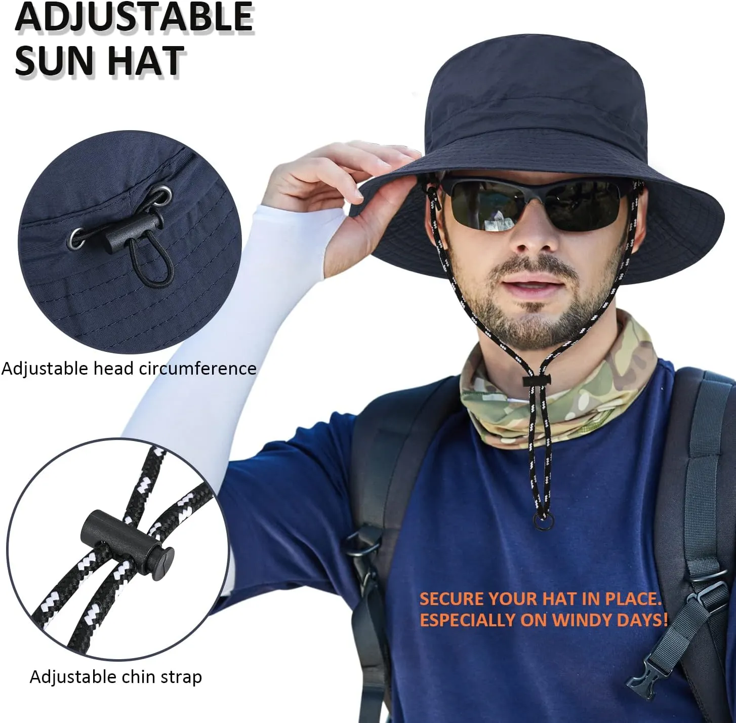 Outdoor Sun Hat Bucket Hats for Men, Summer Man Foldable Sun Protection Wide Brim Sun Hats Beach Hat UPF 50 