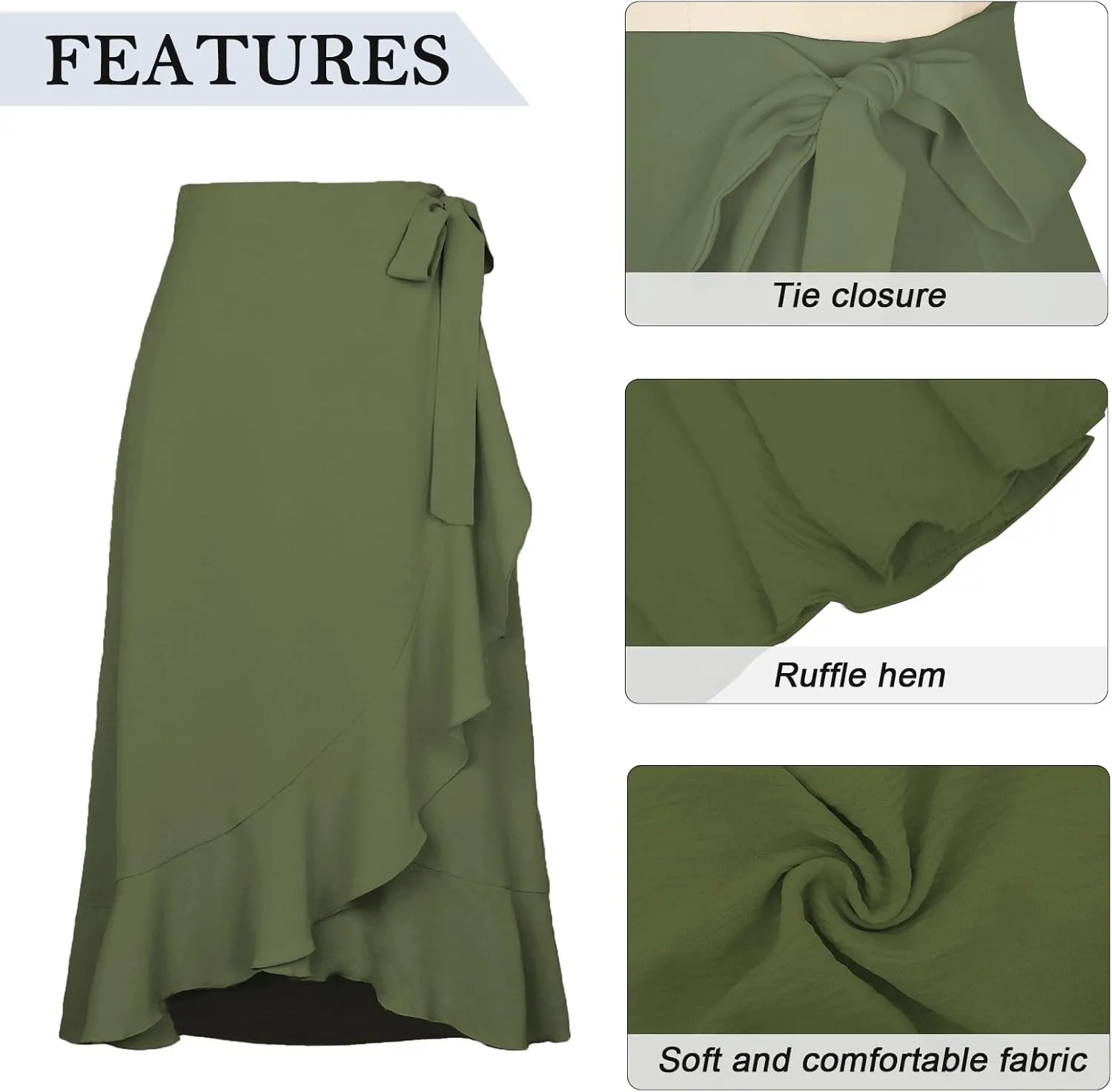 Panegy Ruffle High Low Waist Flowy A Line Boho Skirt for Women Solid Color Floral Print Skirts