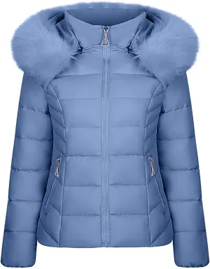 Plus Size Women's Down Jackets with Hood Lightweight Puffer Jackets Padded Winter Coat Warm Quilted Parka with Pocket