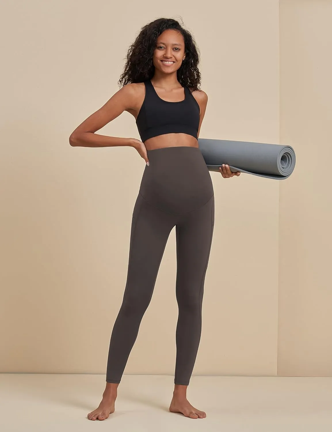 POSHDIVAH Women's Maternity Workout Leggings Over The Belly Pregnancy Yoga Pants with Pockets Soft Activewear Work Pants