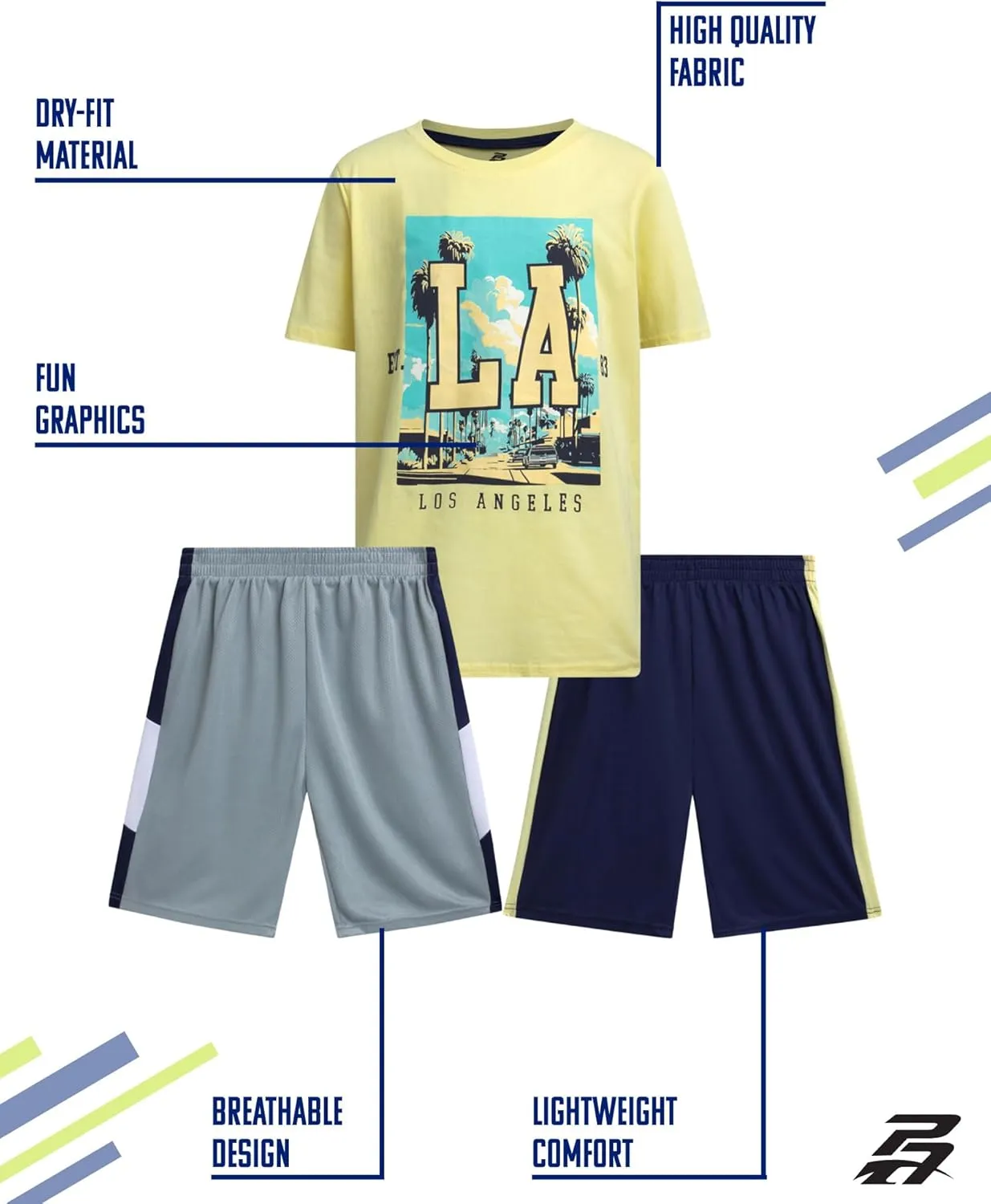 Pro Athlete Boys' Active Shorts Set - Performance T-Shirt and Dry Fit Shorts Set - Summer Activewear Set for Boys (8-16)